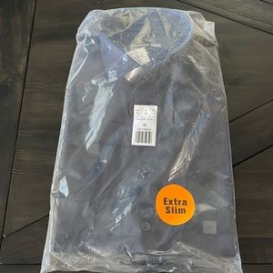 Express Navy Blue Solid Stretch Cotton 1MX Dress Shirt